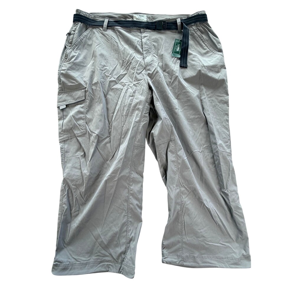L.L.Bean Capri Pants Womens XL Gray Tropicwear Stretch Cargo Hiking Belted